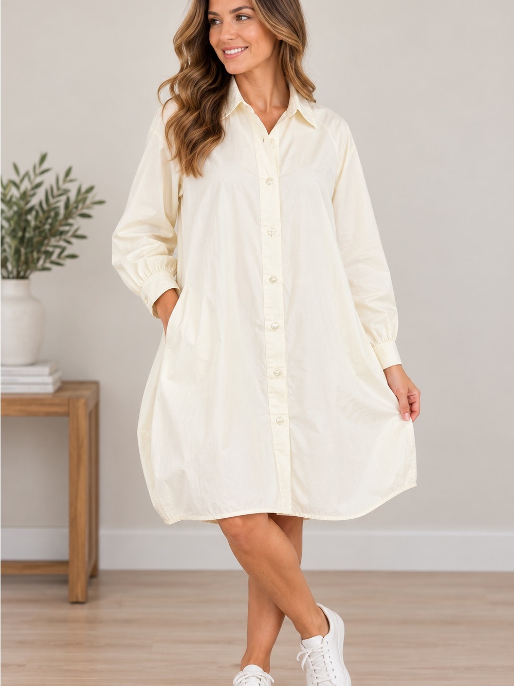 NWT INSPR-D by Tezza Made in Italy Ivory Button Front Shirt Dress